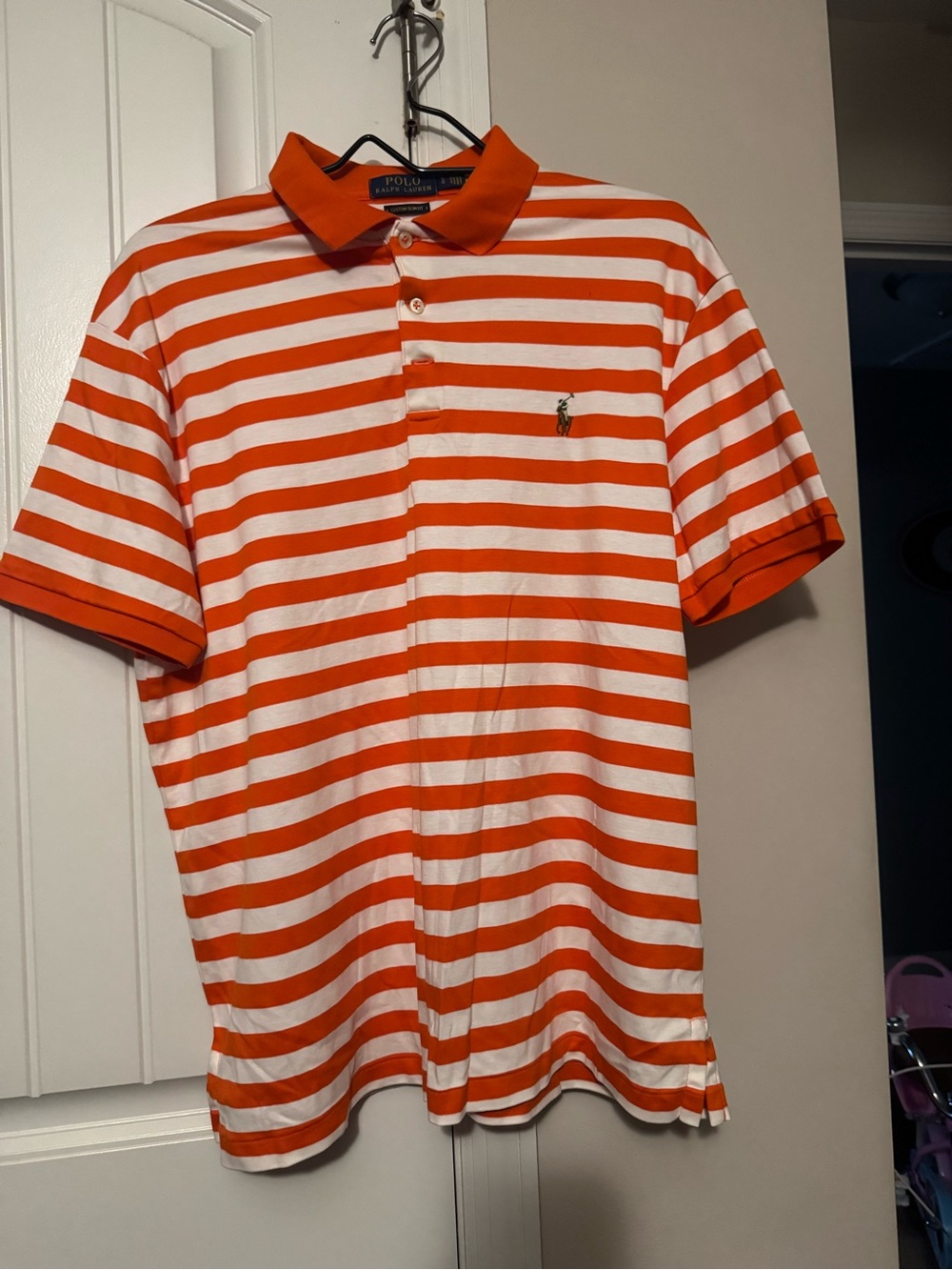 Polo by Ralph Lauren Orange & White Striped Short-Sleeve Polo worn once
